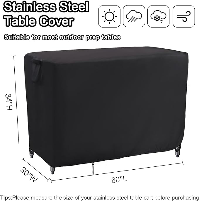 Kingling Outdoor Prep Table Covers, Waterproof Stainless Steel Table Cover Metal Table Cover Protection for Patio Kitchen Prep/Work Tables - 60''L x 30''W x 34''H