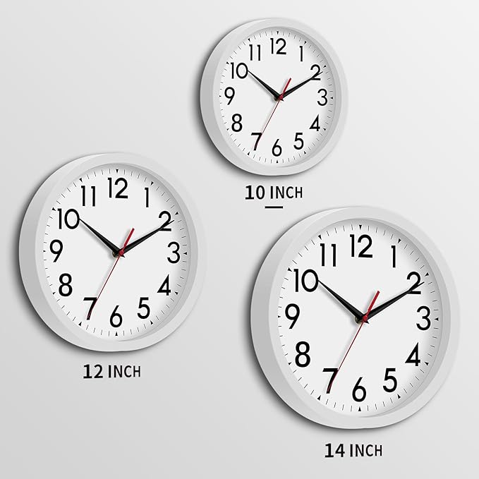 Wall Clock Modern Battery Operated 10 Inch Simpel Silent Non Ticking Analog Decorative for Kitchen Bathroom Bedroom Office Living Room School Classroom(White)
