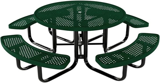 Coated Outdoor Furniture Heavy-Duty Portable Outdoor Kids Table with Umbrella Hole, Punched Steel Kids Picnic Table, Commercial-Grade, Made in America (46 In, Round, Childrens, Green)