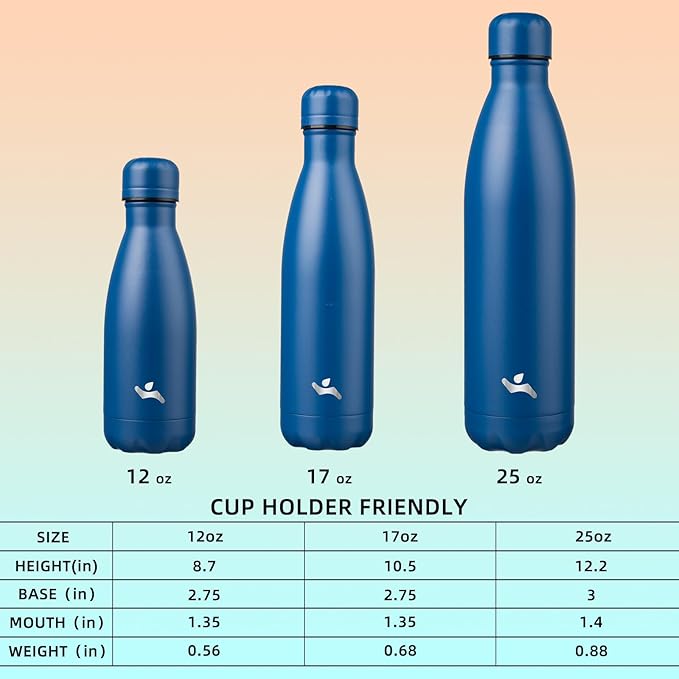 Insulated Water Bottles,12 oz Double Wall Stainless Steel Vacumm Metal Flask for Sports Travel,Blue