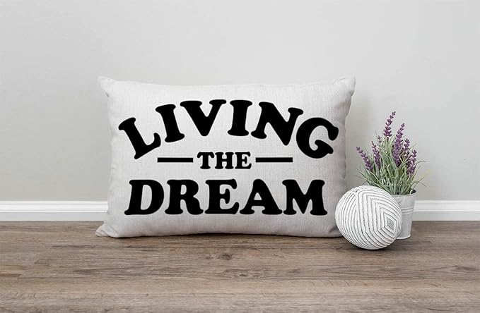 Living The Dream Waist Lumbar Cotton Linen Throw Pillow case Cushion Cover for Sofa Home Decorative Oblong 12x20 Inches