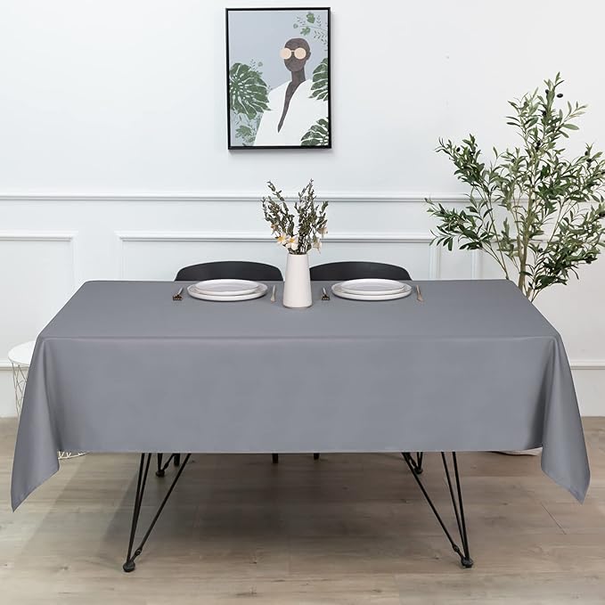 sancua Rectangle Tablecloth - 90 x 156 Inch - Water Resistant Spill Proof Washable Polyester Table Cloth, Decorative Fabric Table Cover for Dining Tables, Buffet Parties and Camping, Light Grey