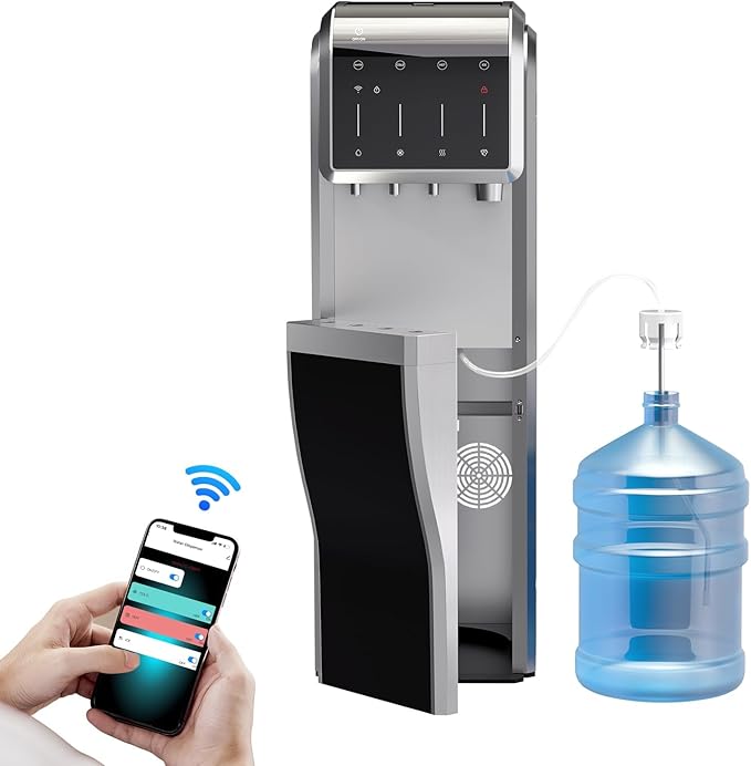 ICEPURE Multi-Function WiFi Water Cooler with Bullet and Crushed/Chewable Ice Maker, 5 Gallon Bottle Bottom Loading, Hot Cold Water Dispenser Built-in Ice Machine Combo, 35lbs/24H, Stainless Steel