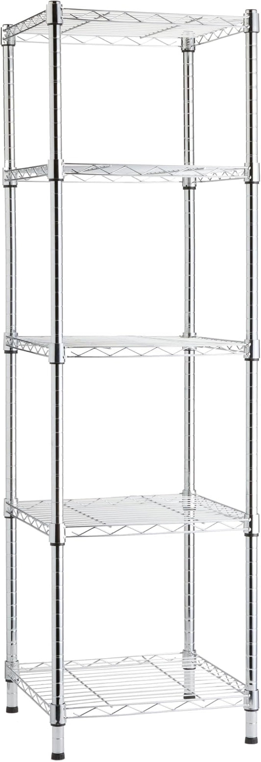 Amazon Basics 5-Shelf Tower Adjustable Storage Shelving Unit, Chrome, 16 D x 16 W x 54 H in