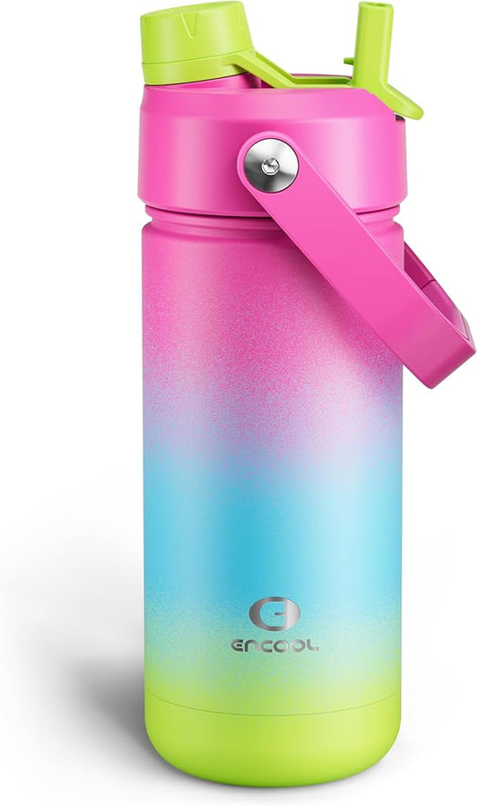 Insulated Water Bottle with Straw Stainless Steel Water Bottle, Leak-Proof, BPA-Free, Double Wall Vacuum Keeps Cold for 24 Hours for Sports, Travel, School (18 oz, Lime Sorbet)