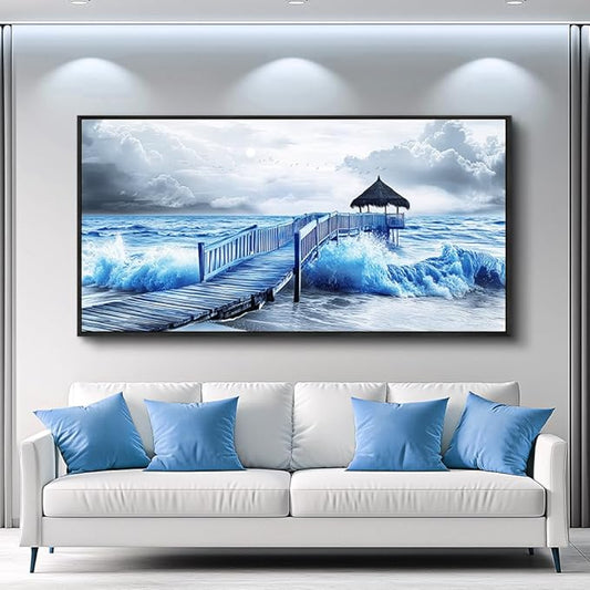 ZUITINGHUA Black Framed Canvas Wall Art For Living Room Wall Decor For Bedroom Office Wall Decoration Ocean Landscape Paintings Black And White Pictures Artwork Room Aesthetic Home Decor 20x40 In