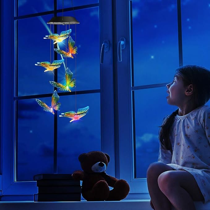 Toodour Solar Wind Chime, Color Changing Wind Chimes Butterfly, LED Decorative Mobile, Gifts for Mom Grandma, Waterproof Outdoor Decorative Lights for Garden, Patio, Yard, Window, Outdoor Decor