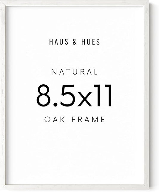 HAUS AND HUES White Oak Wood 8.5x11 Picture Frame - Modern Wood Wall Art Display - Lightweight 8.5x11 Certificate Frame - Ready-to-Hang Vertically & Horizontally for Art Prints, Photos, Posters