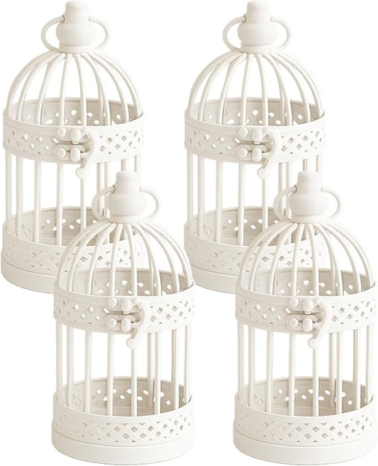 Vela Lanterns Bird Cage Decor Candle Holder Lantern Decorative Wedding Table Centerpiece Decorations, White, Small, Set of 4