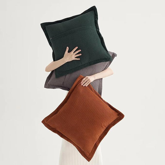 Pack of 3 Neutral Boho Decorative Throw Pillow Covers 18x18inch, Super Soft Textured Corduroy Pillow Covers Apartment Boho Room Decor for Couch Sofa Living Room Loung（Grey，Dark Green & Rust）