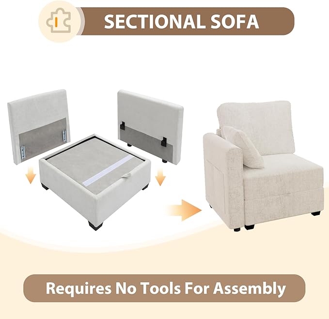mestyl Modular Sectional Sofa Convertible U Shaped Sofa Couch Set with Storage for Living Room, Modern 4 Seater Modular Sectional Couch with 2 Movable Ottoman (Beige)