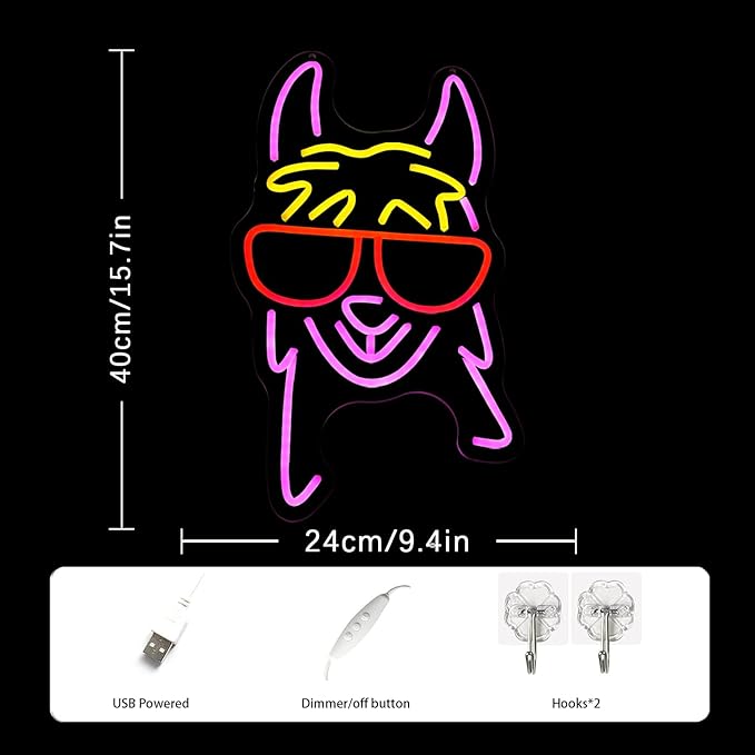 Llama With Red Glasses Neon Sign for Wall Decor Llama Neon Light Cool Animal Neon Light Sign Dimmable USB Powered Colorful LED Neon Sign for Bedroom Zoo Home Bar Pub Animal Lover Restaurant