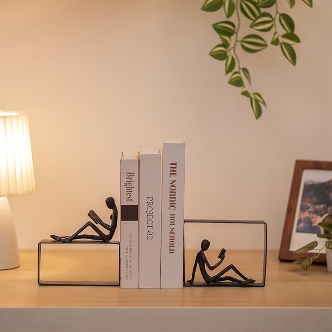 Sziqiqi Book Ends for Shelves Decorative: Heavy Duty Bookends for Books Cast Iron Cute Bookends Decorative Bookends for Shelves Office Desk Bookcase Bookshelf - Gift for Boys Girls Men Women Nerdy