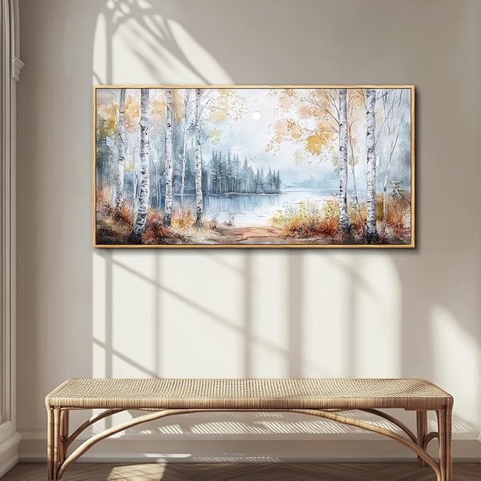 PHAOHUAXM Large Canvas Wall Art For Living Room Wall Decor For Bedroom Office Decorations Trees Forest Landscape Painting Lake view Wall Pictures Modern Room Home Decor Artwork Wood Framed 24x48 In