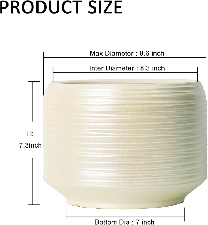 10 Inch Ceramic Plant Pot with Drainage – Large Flower Pot for Indoor Outdoor Plants, Modern Decorative Planter for Patio, Balcony, Garden, or Home Decor