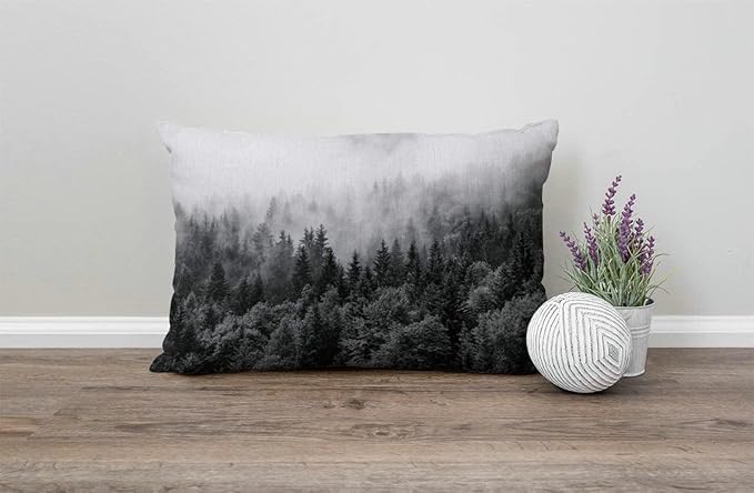 Misty Forests Farmhouse Pillow Covers 12" x 20" Lumbar Pillow Covers Home Decorative Cotton Linen Cushion Case for Sofa Couch Housewarming Family Room Décor