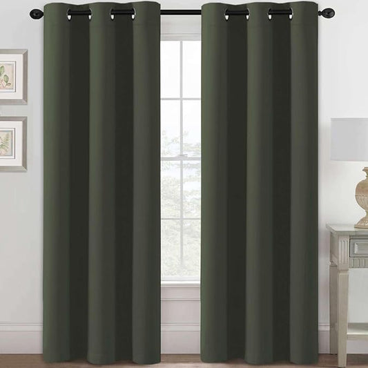 H.VERSAILTEX Blackout Curtains for Bedroom Thermal Insulated Room Darkening Living Room Curtains 84 Inch Long Grommet Privacy Protection Window Curtain Panels/Drapes for Nursery, 2 Panels, Olive