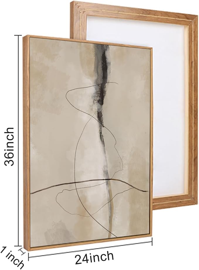 HPINUB Large Modern Abstract Shapes Framed Canvas Wall Art Set,Neutral Black and White Wall Decor,Minimalist Nordic Wall Painting for Living Room,Bedroom,Dining Room,Office -24"x36"x3
