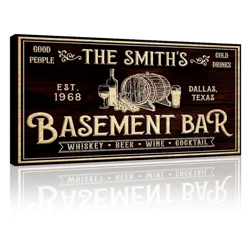 Tailored Canvases Custom Bar Sign - Personalized Basement Bar Decor, Lounge Canvas Wall Art for Man Cave, Kitchen, Pub & Diner, Rustic Home Bar Sign, Ready-to-Hang, Unique Printable Art