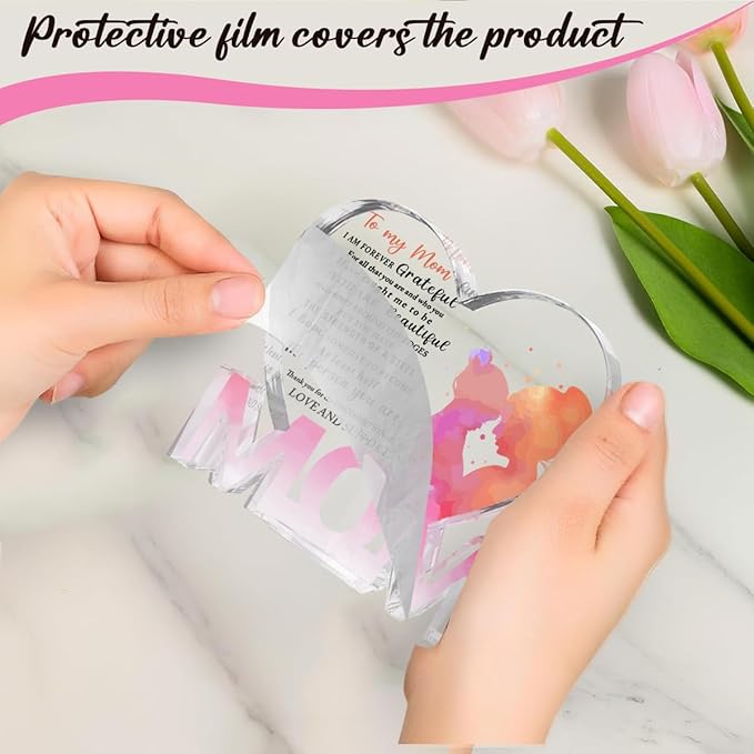 Mothers Day Gifts Best Mom Gifts -Gifts for Mom from Daughter Son - Best Mom Ever Gifts Unique Mother Birthday Acrylic Heart-Shaped Plaque Desk Decorations Present for Mom Christmas Anniversary