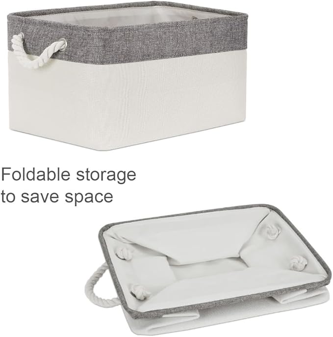 Organization and Storage Bins for Shelves - Large 4 Pack 16x12x8 inch Collapsible Storage Basket for Organizing, Fabric Storage Cubes for Box Closet Cloth Toy Nursery Books Kids (Grey & White)