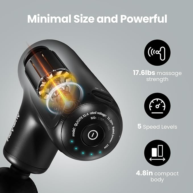 Super Mini Massage Gun Deep Tissue, Small Travel Size Muscle Percussion Massager for Pain Relief, Handheld Portable Massager with 5 Speeds, 2025 Gifts for Man&Women