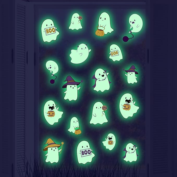 Glow in The Dark Halloween Window Clings Luminous Pumpkin Ghost Window Stickers Decor for Halloween Theme Party Decorations