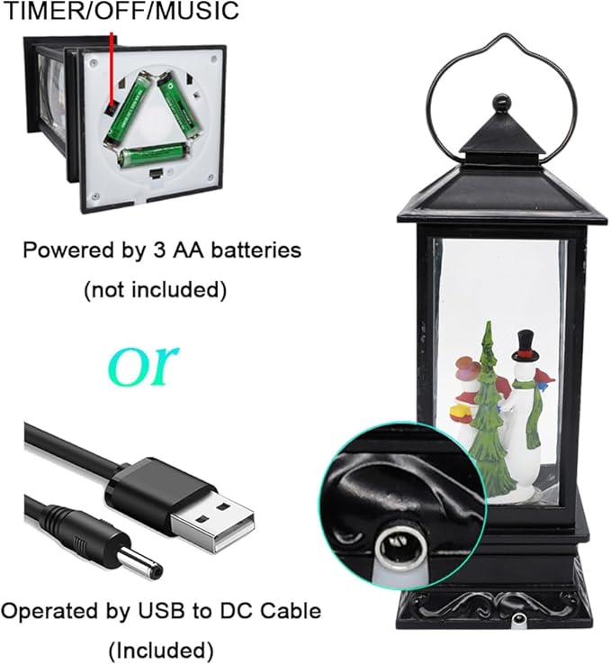 Eldnacele Singing Battery Operated Musical Lighted Christmas Snowman Water Glittering Swirling Snow Globe Lantern with Music Christmas Home Decoration and Gift, Snowman Family