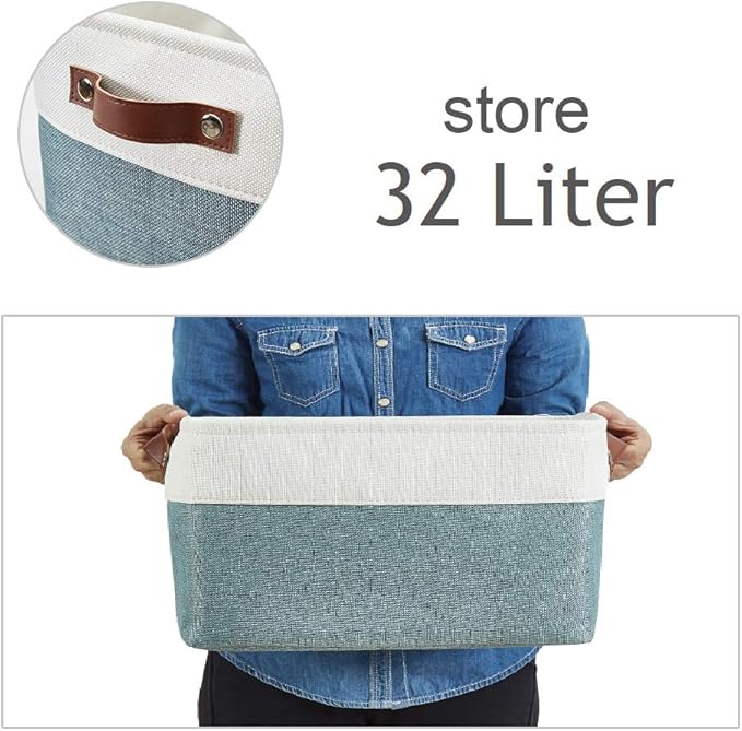 DECOMOMO Storage Baskets for Shelves - Fabric Closet Organizers and Storage Bins, Perfect Baskets for Organizing Closet Toys Nursery (Green and White, XL - 3 Pack)