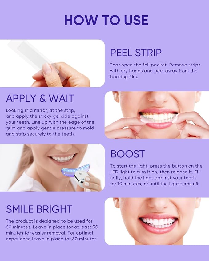 MySmile Non-Sensitive 10Pcs Teeth Whitening Strips Kit with Waterproof 28X LED Light 10-Min Fast Remove Coffee Wine Tobacco 20 Years of Stains Whitening Tooth Care Oral Safe for Enamel