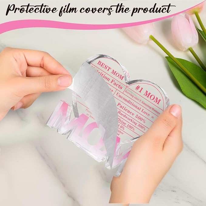 Mothers Day Gifts Best Mom Gifts -Gifts for Mom from Daughter Son - Best Mom Ever Gifts Unique Mother Birthday Acrylic Heart-Shaped Plaque Desk Decorations Present for Mom Christmas Anniversary