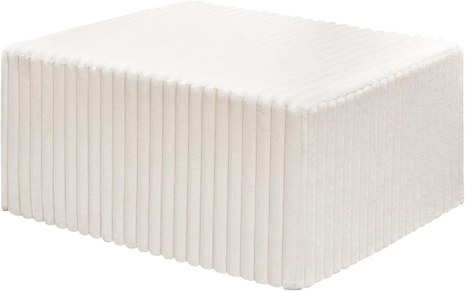 Hobestluk Rectangle Ottoman Memory Foam Footrest for Couch with Removable Cover Large Floor Seating for Adults Ottoman Coffee Table for Living Room, Bedroom or Office (Strip White, Footrest)