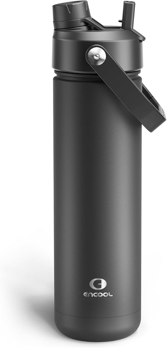Insulated Water Bottle with Straw Stainless Steel Water Bottle, Leak-Proof, BPA-Free, Double Wall Vacuum Keeps Cold for 24 Hours for Sports, Travel, School (26 oz, Black Night)