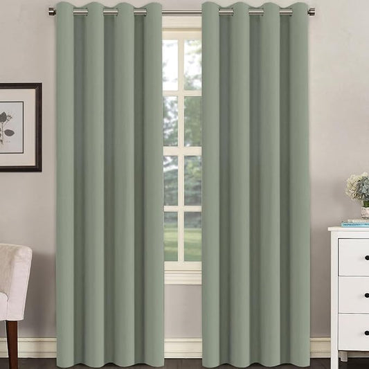H.VERSAILTEX Room Darkening Curtains for Living Room Light Reducing Thermal Insulated Window Treatment Panels/Drapes Grommet Top 2 Panels Sea Grass - 52 x 84 Inches