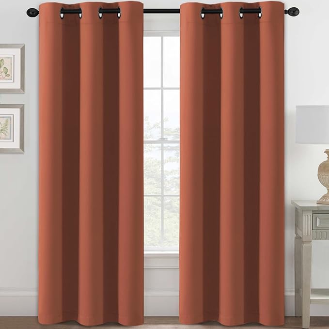 H.VERSAILTEX Blackout Curtains for Bedroom Thermal Insulated Room Darkening Living Room Curtains 84 Inch Long Grommet Privacy Protection Window Curtain Panels/Drapes for Nursery,2 Panels,Orange