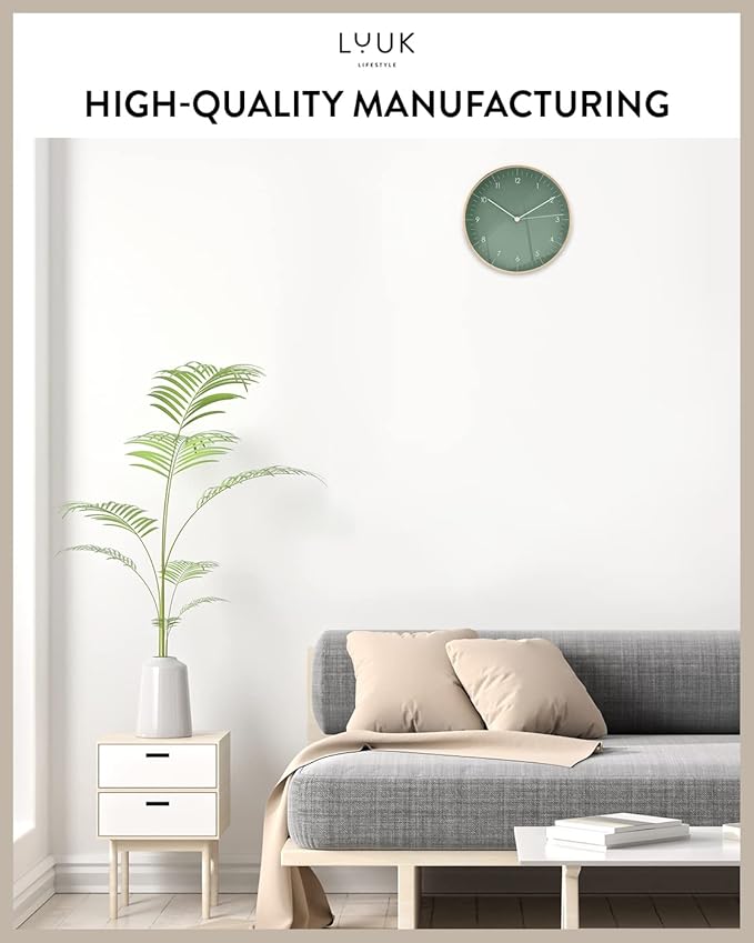 LUUK LIFESTYLE Wall Clock with Silent Movement, Without Ticking, Elegant and Functional Design, Housewarming Gift idea, Decorative, Dark Green and Gold