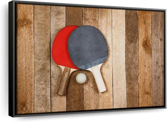 ElephantStock Ping Pong Wall Art - Horizontal Framed Canvas - 1-Piece Living Room Wall Decor - Photography Canvas Print - Brown and Red Decor for Wall - 43" X 29"