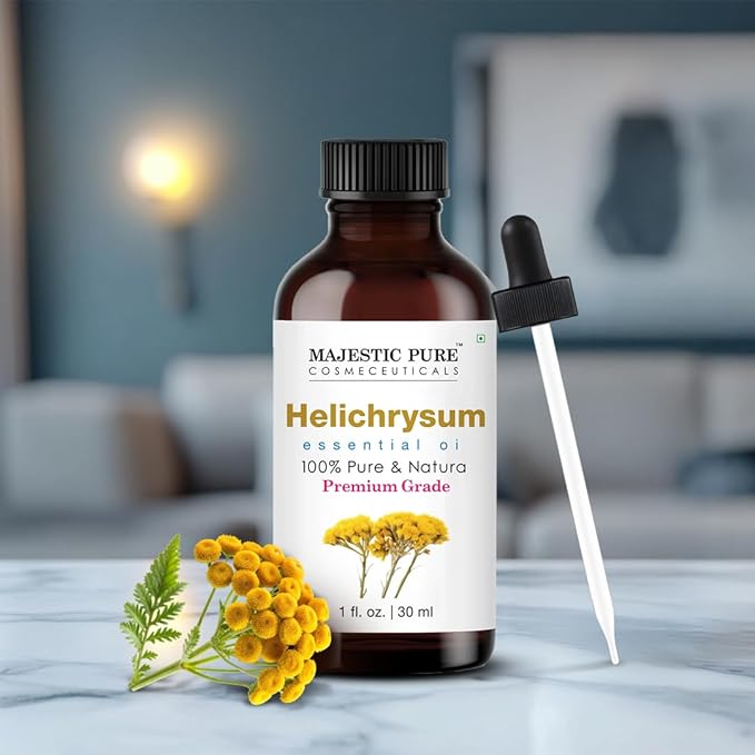 Majestic Pure Helichrysum Essential Oil with Glass Dropper - 1 Fl Oz - 100% Pure and Natural Helichrysum Oil - Premium Grade Essential Oils for Diffuser, Aromatherapy, Soap and Candle Making
