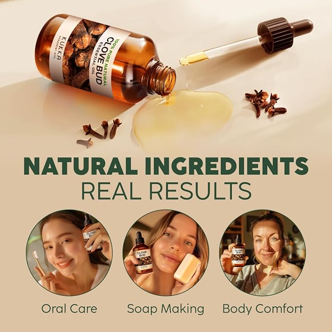 Kukka Clove Oil for Teeth and Gums - 4 Fl Oz - 100% Pure Natural Clove Essential Oil - Steam distilled from Flower Buds for Potency - Perfect Solution for Oral Care, Hair, Diffuser & Soap Making Scent