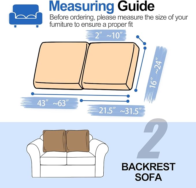 Large Backrest Cushion Covers Super Stretch Backrest Covers for 2 Cushion Couch Sofa, Couch Back Cushion Covers Featuring with Chenille Yarn (Softer Version, 2PC, Khaki)