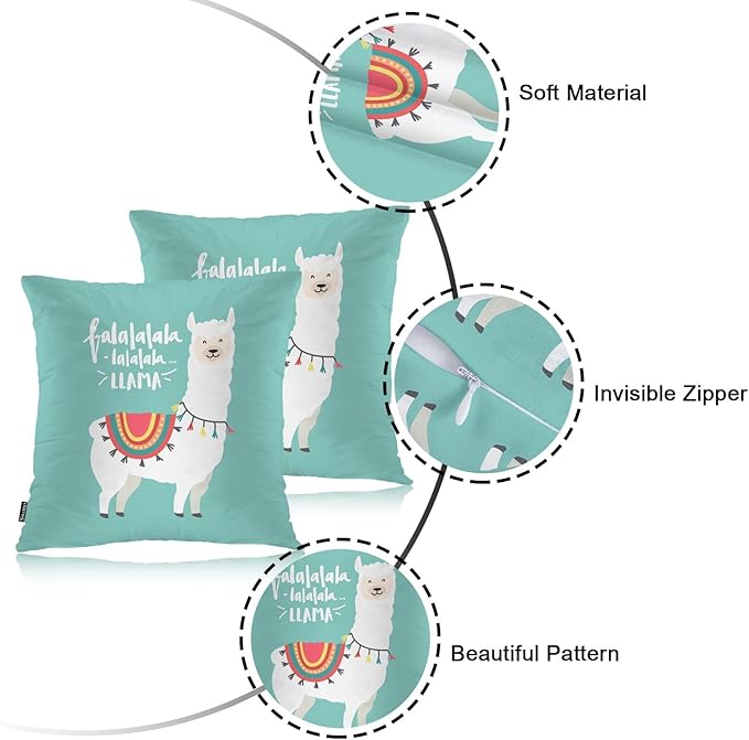 Swono Llama Cozy Pillowcases, Funny Alpaca Llama Falala Decorative Throw Pillow Covers, Outdoor, Office, Sofa, Car, Picnic, 18" x 18", 2 Pack