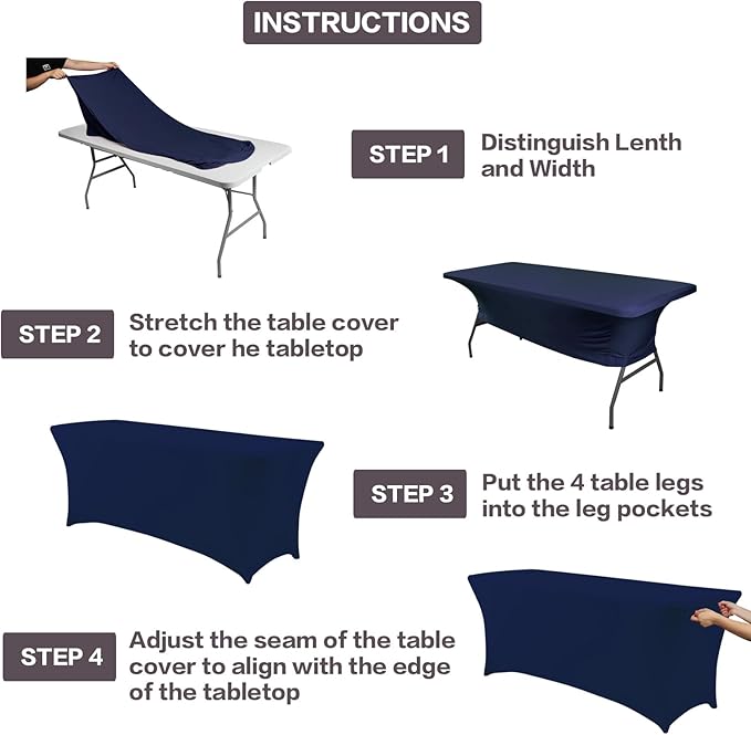 IVAPUPU 2 Pack 8FT Table Cloth for Rectangular Fitted Events Stretch Jean Blue Covers Washable Table Cover Spandex Tablecloth Protector for Party, Wedding, Cocktail, Banquet, Festival