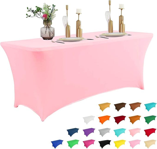 IVAPUPU 6FT Table Cloth for Rectangular Fitted Events Stretch Pink Table Covers Washable Cover Spandex Tablecloth Protector for Party, Wedding, Cocktail, Banquet, Festival
