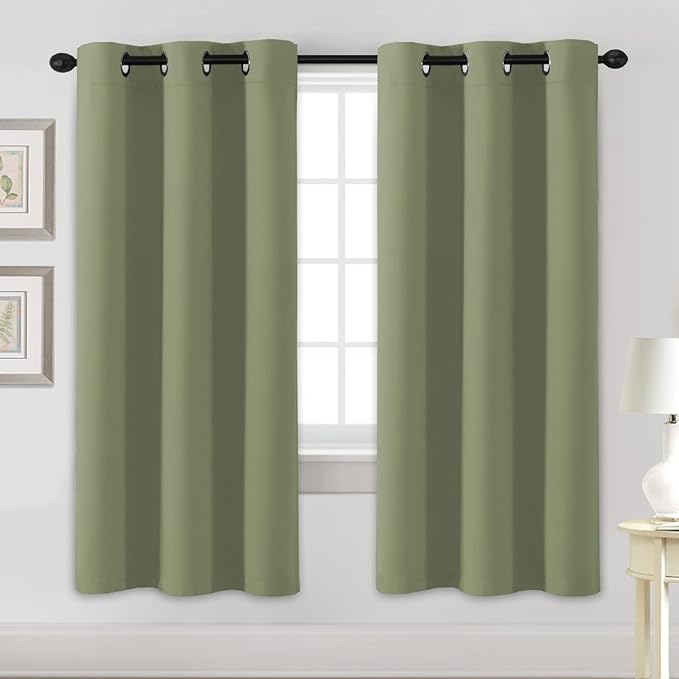 H.VERSAILTEX Blackout Curtains for Bedroom Thermal Insulated Room Darkening Living Room Curtains 72 Inch Long Grommet Privacy Protection Window Curtain Panels/Drapes for Nursery, 2 Panels, Sage