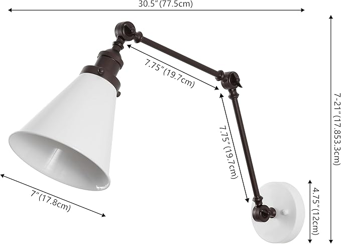 JONATHAN Y JYL7462C-SET2 Rover 7" Classic Industrial Metal Adjustable Arm LED Wall Sconce, White/Oil Rubbed Bronze (Set of 2) for Bedroom, Bathroom, Vanity