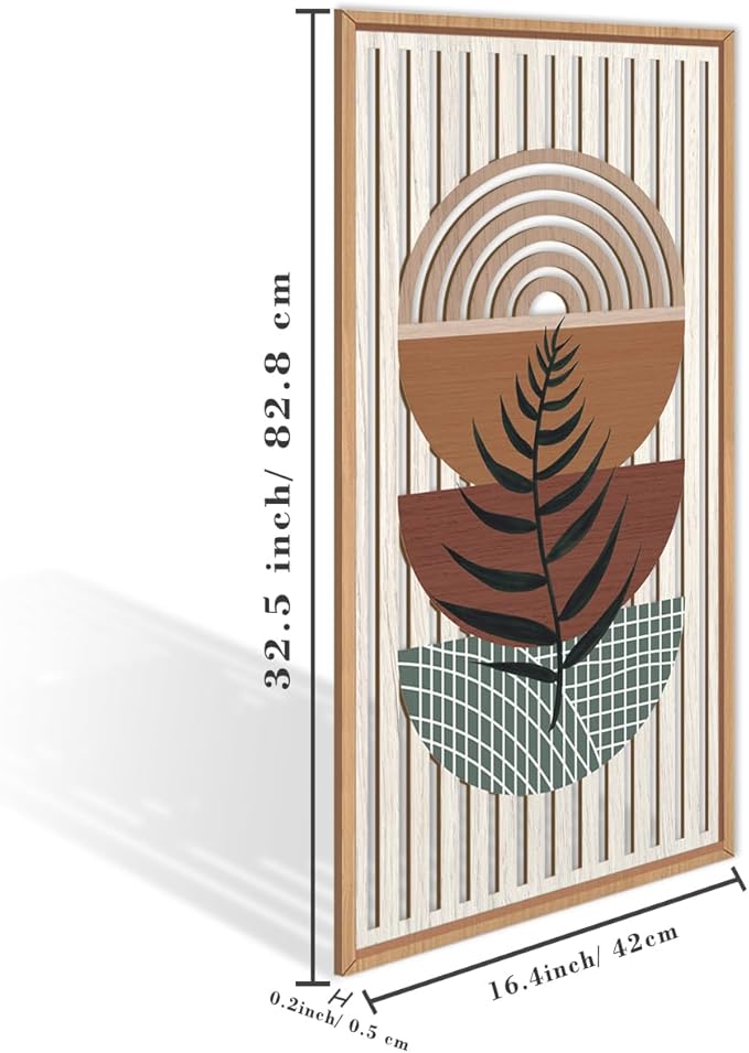 IARTTOP Large Boho Wall Art Set Of 3 Framed Mid Century Modern Wall Decor Abstract Geometric Wood Wall Art For Bedroom Living Room Office 16"x 32"