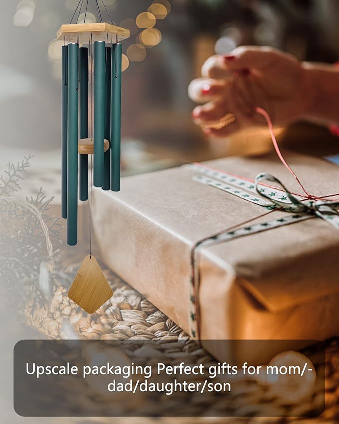 Wind Chimes Outdoor Deep Tone, Wind Chimes for Outside, Memorial Wind Chimes with Hook as Gifts for Mother's Day/Housewarming/Christmas, Patio, Garden, Yard, Home Décor. Green