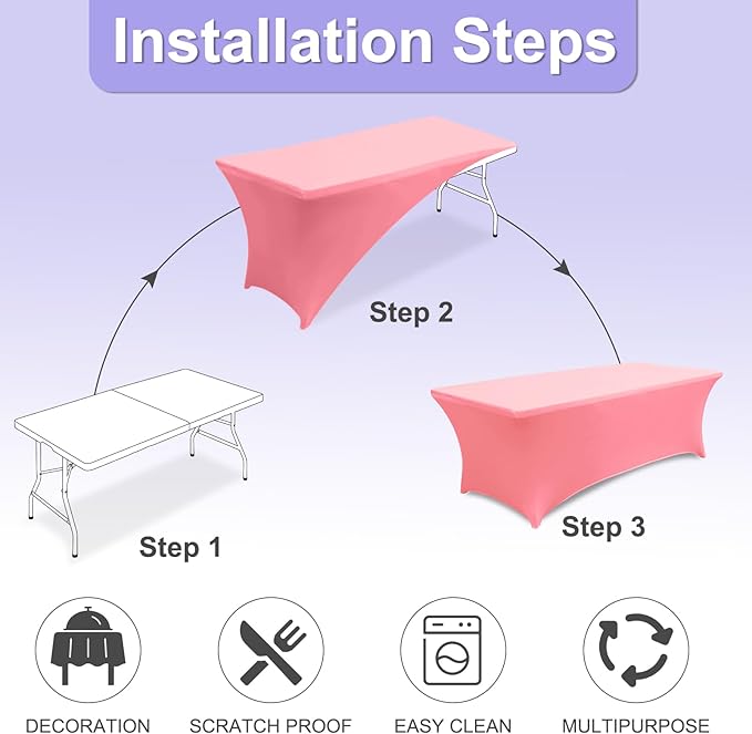 ABCCANOPY 5 FT Pink Spandex Table Cover Stretch Fitted Wrinkle Resistant Tablecloth Reuse for Rectangular Folding Table Patry Event Wedding Banquet Protector