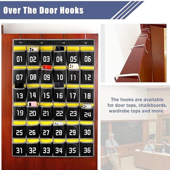 Loghot Classroom Accessories Closet Pocket Chart for Cell Phones Holder Wall Door Hanging Organizer (36 Pockets Black)