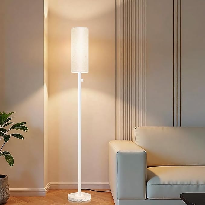 Floor Lamp for Living Room,Dimmable Floor Lamp with LED Bulb,Modern Standing Lamp with Marble Base,Tall Standing Lamps for Living Room,Bedroom,Office,Reading and Nursery(White)